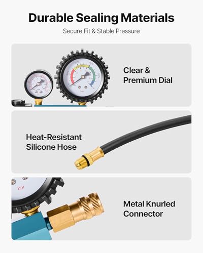 VEVOR Engine Cylinder Compression Tester Kit, 0-700 PSI Pressure Gauge & 0-100 PSI Leak Gauge, Automotive Leak Down Tester Kit with 4 Adapters, Pressure Check & Leakage Rate Test on Cars, Motorcycles