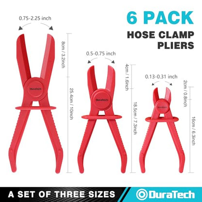 DURATECH 6-Piece Hose Clamp Set for Fuel, Brake and Radiator Hoses | Pinch Clamp Pliers for Flexible Hoses, Fuel, Gas, Brake & Radiator Lines - size: 6-Piece, style: Straight