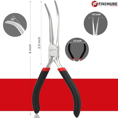 6" Long Needle Nose Pliers Bent 45° - Mini Jewelry Plier for Wire Wrapping, Handmade Craft, Non-Serrated with insulated Comfort Grip