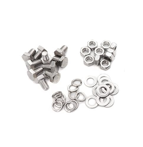 10-Pack M6 x 12mm Hexagon Screws Hex Bolts with M6 Hex Nuts M6 Flat Washers/Spring Lock Washers Set, 304/18-8, Plain Finish - size: M6 x 12mm 40pcs
