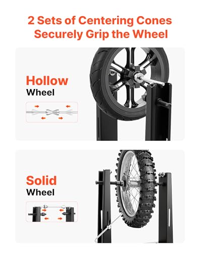 VEVOR Motorcycle Wheel Balancer, Tire Balancer & Truing Stand for Hollow & Solid Axle Wheels, Heavy-Duty Design with Adjustable Cones and Truing Pointer for Sport and Dirt Bikes - style: Hollow & Solid Axle