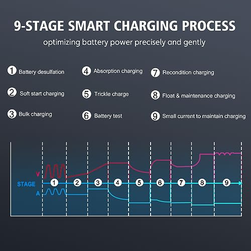 30 Amp Lithium Battery Charger,6V10A/12V30A/24V16A Lifepo4,Lead-Acid(AGM/Gel/SLA..) Smart Car Battery Charger,Battery Maintainer,Trickle Charger, and Battery Desulfator for Car,Boat,Motorcycle