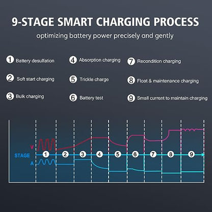 30 Amp Lithium Battery Charger,6V10A/12V30A/24V16A Lifepo4,Lead-Acid(AGM/Gel/SLA..) Smart Car Battery Charger,Battery Maintainer,Trickle Charger, and Battery Desulfator for Car,Boat,Motorcycle