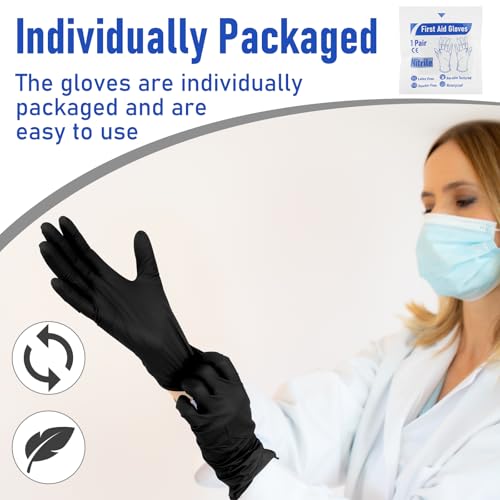 Chicingyou 30 Pairs Disposable Emergency Glove Individually Packaged Travel Gloves Travel Trauma Nitrile Essential Glove (Black) - color: Black