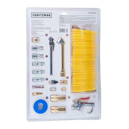CRAFTSMAN 20-Piece Air Compressor Accessory Kit, Includes Recoil Hose, Tire Inflator, Blow Gun, Brass Quick-Connect Fittings, and More