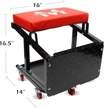 MaxWorks 50880 Garage Creeper Seat and Stool Combo, Workshop Seat with 300 Lbs Capacity, Mechanics Stool with Wheels
