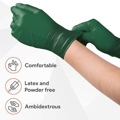 WECARE 8 Mil Nitrile Gloves - Heavy Duty Mechanic Gloves, with Diamond Grip - Powder and Latex Free Disposable Gloves - color: Green, size: Large