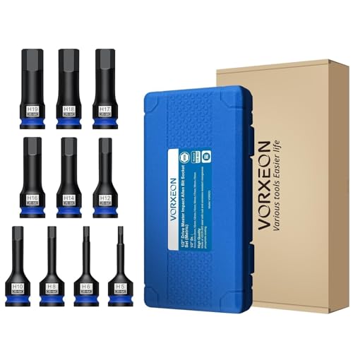 10 Pcs 1/2" Drive Metric Impact Allen Hex Bit Socket Set 42 Cr-Mo 5mm - 19mm One-piece construction with Storage case for Automotive repair - size: Hex Metric