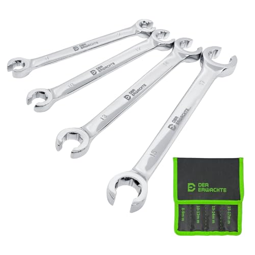Der Erwachte 4-Piece Flare Nut Wrench Set, Offset End Spanner Metric 8 9 10 12 13 14 15 17mm, CR-V Steel Storage Pouch Repair and Remove Nuts on Fuel Tube Hose Transmission Line - size: 4PC Metric 8-17mm