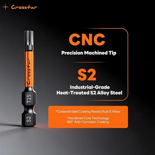 Crosstar 20 Pcs TT25 Impact Torx Bit Set, S2 Steel Magnetic Security Star Bits, Tamper Proof Torx Screwdriver Bits with CNC Tips for Drill/Driver, Automotive, Woodworking & Home Repair - size: T25 (2IN)