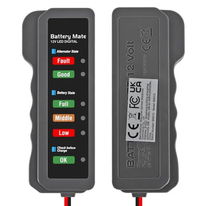 2Pcs 12V Car Battery Tester and Alternator Tester 12 Volt Automotive Battery Analyzer, Charging System Checker with LED Indicator for Cars, Trucks