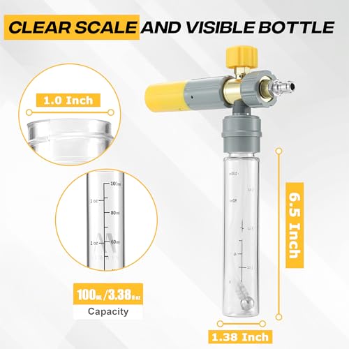 M MINGLE Magnetic Foam Cannon with Dual Connector, Undiluted Foam Blaster | Mini Foam Cannon for Pressure Washer with 5 Nozzle Tips, Magnetic Leakproof Bottle, Adjustable Foam Knob, 1/4" QC, 3600 PSI - size: 100 ML