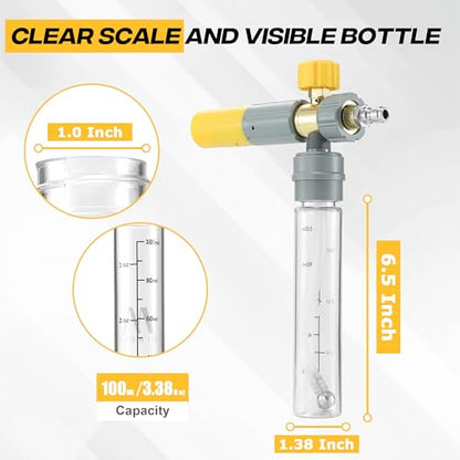 M MINGLE Magnetic Foam Cannon with Dual Connector, Undiluted Foam Blaster | Mini Foam Cannon for Pressure Washer with 5 Nozzle Tips, Magnetic Leakproof Bottle, Adjustable Foam Knob, 1/4" QC, 3600 PSI - size: 100 ML