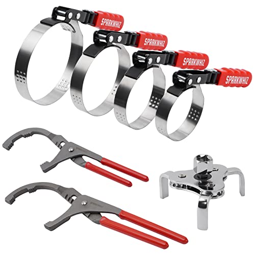 SPARKWHIZ Oil Filter Wrench Set, Oil Filter Removal Tool 2-3/4" - 5-1/4", 9" & 12" Adjustable Oil Filter Pliers, Adjustable 3-Jaw Oil Filter Wrench, 7pcs