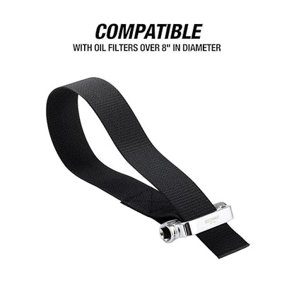 OEMTOOLS 87119 Oil Filter Strap Wrench, Dual Drive Oil Filter Removal Tool, For Filters Over 8 Inches, 27" Heavy Duty Nylon Wrench, Compatible with 3/8-Inch and 1/2-Inch Drive Tools