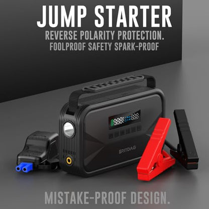 Portable Car Jump Starter with 150PSI Air Compressor | 2000A Peak, 12V Lithium Battery Booster, PD45W Power Bank, Emergency Tire Inflator for Cars, Trucks, RVs & Outdoor Gear