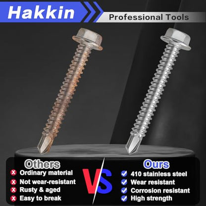 470Pcs Self Tapping Screws for Metal #8#10#14, Hakkin 410 Stainless Steel Self Drilling Screws Assortment Kit, Hex Washer Head Sheet Metal Screws Kit, Tek Screws 1/2" 3/4" 1" 1-1/2", Socket Included - size: 470PCS #8 #10 #14 Self Drilling Screws Silver