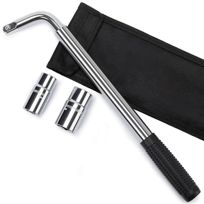 TONDA Telescoping Lug Wrench, Tire Iron Lug Nut Removal Tool 1/2 Drive with 17/19 and 21/23mm Sockets Storage Canvas Pouch for Car, Van, Truck - style: L-shaped