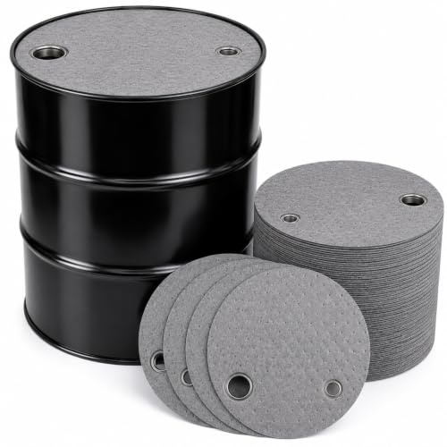 Frienda 25 Pcs Drum Top Oil Absorbent Pads for 55 Gallon Drums Barrel Absorbent Pads Mat 22" Diameter Lid Oil Mat with Bungs 0.75" and 2" Diameter(Gray) - color: Gray, size: 55 Gallon