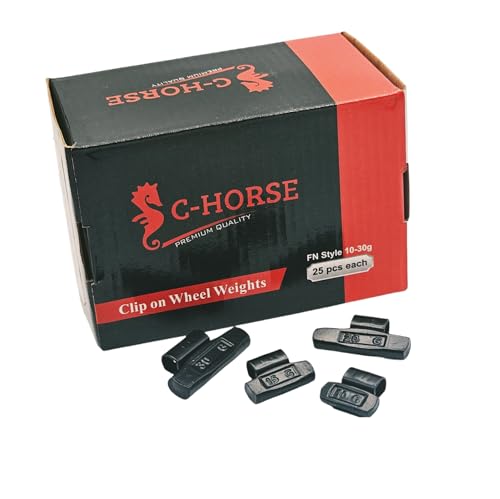 C-HORSE 100Pcs FN Series Clip on Wheel Weights Black Coated Assortment for Japanese Cars Hammer Type Rim Balancers, 10G, 15G, 20G, 30G, 25pcs for Each Size Fit for Aluminum Alloy Wheel - size: FN 10-30G