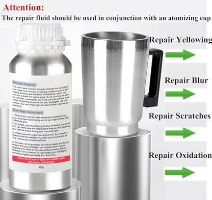 800g Auto Headlight Restoration Liquid, Car Headlight Scratch Restoring Fluid Headlight Repair Polish Cleaner, Headlight Restoration Kit Refill Bottle for Polishing, Restoring Dull Yellow Headlamp - size: M