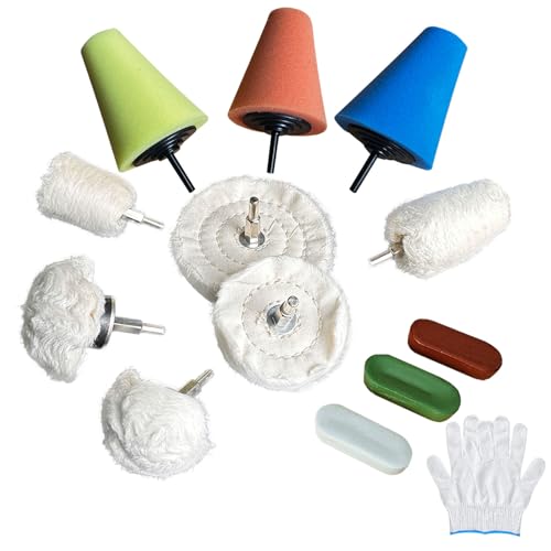 Neeki 12Pcs Polishing and Buffing Kit for Metal Stainless Steel, Jewelry | With 1/4" Shank , 3pcs Polishing Compound, and 3 Polishing Sponge Pads of different hardness levels