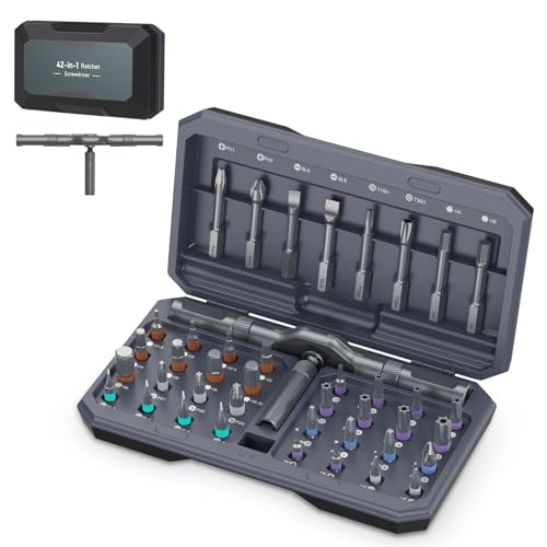 Upgraded 42 in 1 Magnetic Screwdriver Set, Ankilo DIY Ratchet Screwdriver Set, Multi Bit Magnetic Drive with 40 PCS Portable Repair Tool Kit for Valentine's Day Gifts Home, Bike, Repairs (Grey) - color: #Grey