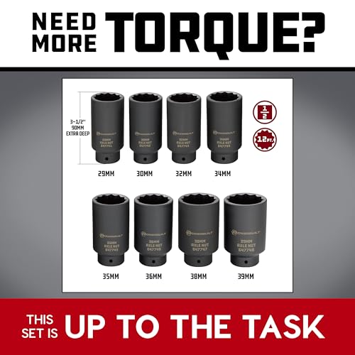 Powerbuilt 8 Piece 1/2-in. Drive Impact Rated Metric Axle Nut Socket Set 12 Point, 29mm-39mm, Heavy Duty Storage Case - 647752 - style: Axle Nut