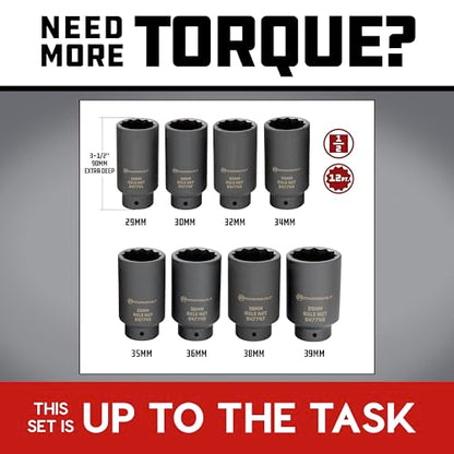 Powerbuilt 8 Piece 1/2-in. Drive Impact Rated Metric Axle Nut Socket Set 12 Point, 29mm-39mm, Heavy Duty Storage Case - 647752 - style: Axle Nut