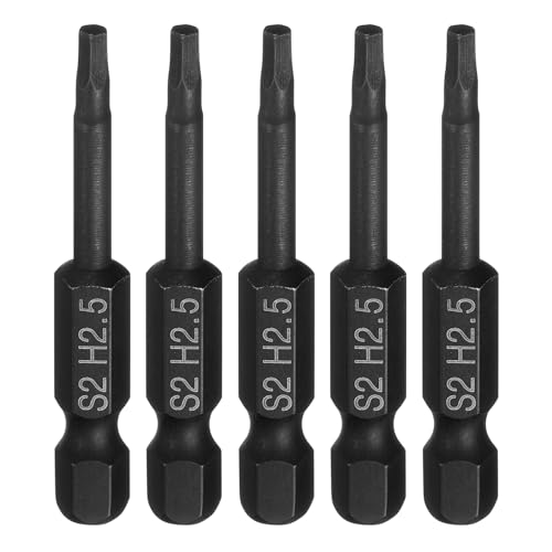 HARFINGTON 5pcs Flat Hex Head Drill Bit H2.5 (2.5mm) Magnetic Tip 1/4" Hex Shank 50mm (2") Long S2 Steel Metric Hexagonal Screw Driver Screwdriver Bits Wrench Socket, Black - color: Black, size: H2.5 + 2" Long