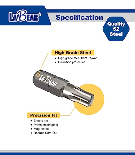 LABEAR 10-Piece Short Torx Bit Set, 1-Inch S2 Steel, 1/4" Shank | T7-T40 sizes, magnetized precision-fit tips, reduce cam-out & stripping, for electronics bike auto appliance repair - size: 1" SAE - 10PC