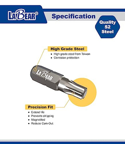 LABEAR 10-Piece Short Torx Bit Set, 1-Inch S2 Steel, 1/4" Shank | T7-T40 sizes, magnetized precision-fit tips, reduce cam-out & stripping, for electronics bike auto appliance repair - size: 1" SAE - 10PC