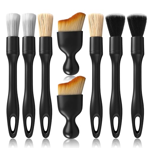 8 Pcs Car Detailing Brush Set, Soft Bristle Cleaning Brushes for Interior and Exterior Care, 4 Versatile Brushes Designed for Dashboards, Vents, Wheels, Tires, and Precision Detailing