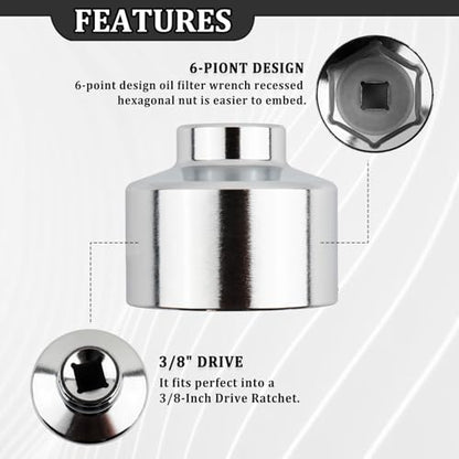 3/8" Drive 32mm Oil Filter Wrench,6 Point Heavy Duty Oil Filter Removal Tool Compatible with BMW Saturn Volkswagen Audi,Professional Socket of Oil Change Tools (32mm)