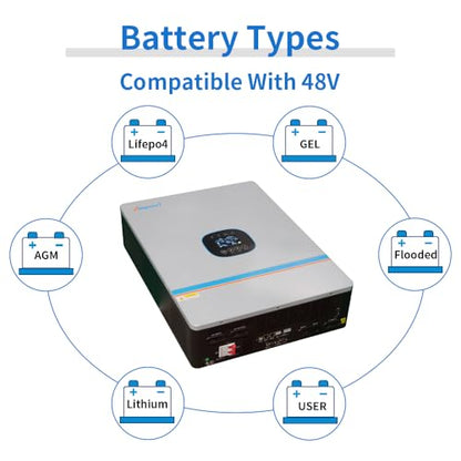 Ampinvt 10000W Hybrid Solar Inverter with WiFi, Split Phase Inverter Charger 48Vdc to 120V/240Vac Support Parallel Up to 6 Units, Built-in 200A MPPT Battery Charging for Lead Acid and Lithium Battery