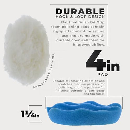 TCP Global 4 Inch Buffing Pads Set - 5 Waffle Foam Buffer Pads & 1 Wool Pad for Orbital Buffers, DA Polish Pad for Paint Correction, Polishing Kit for Auto & Boat Gelcoat Detailing