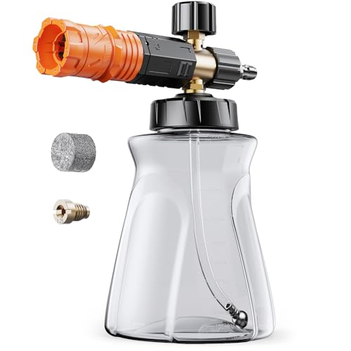 Foam Cannon for Pressure Washer, 1L Snow Foam Lance | 1/4 in quick connect, Includes extra orifice nozzle, foam makers, adjustable spray for cars