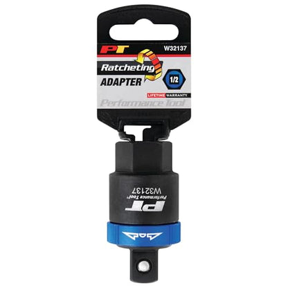 Performance Tool W32137 1/2-Inch Drive Ratcheting Breaker Bar Adapter - Converts Breaker Bar or Sliding T-Handle into Ratchet - Reversible Ratcheting Mechanism with Anodized Switch Collar - style: 1/2" DR Ratcheting Adapter