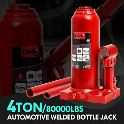 DNA Motoring 4 Ton Hydraulic Car Bottle Jack, Red, 8000 lbs Capacity | Automotive Welded Bottle Jack For Car SUV Pickup Truck, Auto Repair House Lift, with Manual handle & Carrying Storage Case - color: red, style: 4 ton