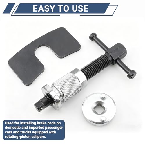 Brake Caliper Piston Tool, Disc Brake Wind Back Tool with 2 Adapters (38mm & 28mm), CR-V Steel Rear Brake Pad Replacement Tool Precision Thread Brake Piston Wind Back for Cars SUVs Trucks