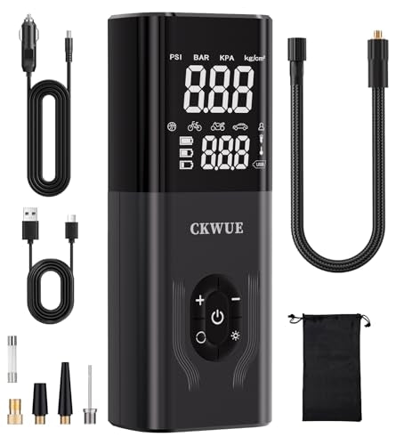 Tire Inflator Portable Air Compressor, CKWUE 180PSI Cordless Air Compressor, 6X Faster Air Pump with Digital Pressure Gauge, Tire Pump with Dual Mode Inflation for Car, Motorcycle, Bicycle and Ball - color: Black