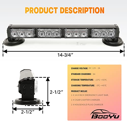 14.8" Battery Powered Emergency Strobe Lights Bar for Trucks/Vehicles Rechargeable Wireless Rooftop Mini Hazard Flashing LED Beacon Warning Light (R/W/B/Y) - color: #06 R/W/B/Y