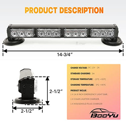 14.8" Amber Battery Powered Emergency Strobe Lights Bar for Truck Vehicle Trailer Rechargeable Roadside Wireless Rooftop Mini Hazard Flashing LED Beacon Warning Light w/Magnetic Base - color: #02 Amber/Amber/Amber/Amber