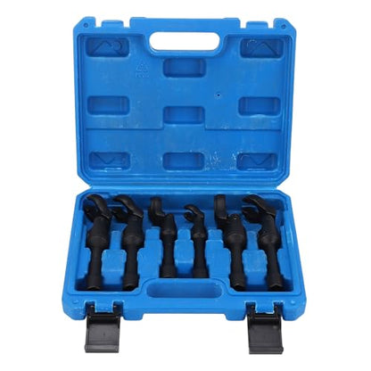 Crows Foot Wrench Set Metric Flexible Head Crowfoot Flare Nut Wrench Set for Hard to Reach Nut Removal in Automotive Repair Steel Construction with Blow Molded Case 6 Piece Kit