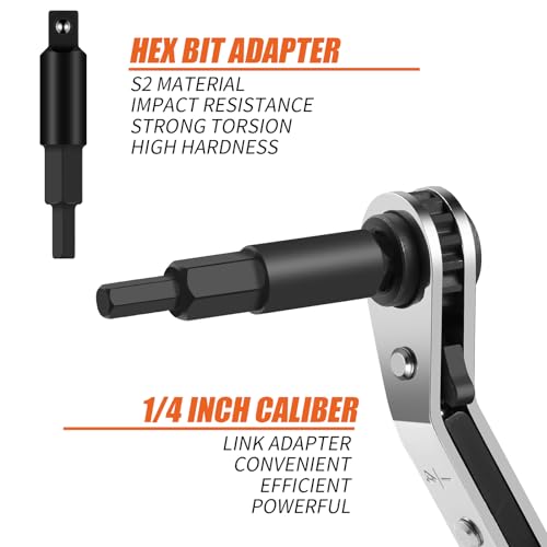 HVAC Service Wrench Set, Air Conditioner Valve Ratchet Wrench | HVAC tools: 3/16" to 3/8" and 5/16" x 1/4" service wrenches with 2 hex bit adapters for AC and refrigeration equipment repair - style: 1 Wrench + 2 Hexagon Bit