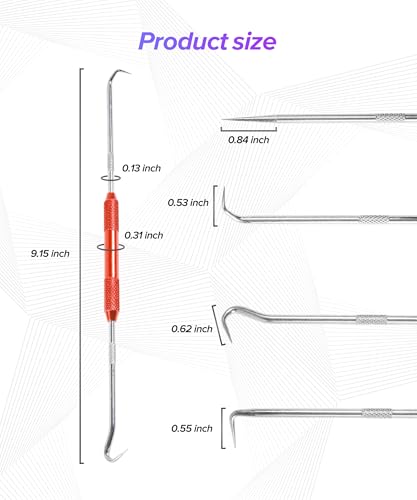 2PCS CarbonSteel Hook Tool and Pick Set,Car Accessories Double End Pick and Hook Set,Used to Automotive Repair,Cleaning Small Grooves,Remove O-Rings,Applicable to Most Cars (Red)