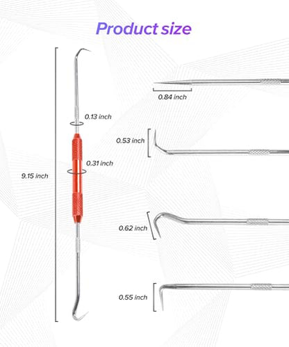 2PCS CarbonSteel Hook Tool and Pick Set,Car Accessories Double End Pick and Hook Set,Used to Automotive Repair,Cleaning Small Grooves,Remove O-Rings,Applicable to Most Cars (Red)