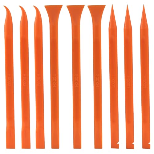 Plastic Scraper Tool 9 Pieces Non-Scratch Cleaning Kit for Tight Spaces, Remove Stickers Labels Oil Stains Food Dirt(Orange) - color: Orange