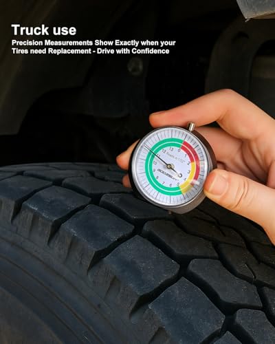 GODESON Truck Dial Tire Tread Depth Gauge,Reads in 1/32 Inch Increments，Suitable for Motorcycle, Car, Truck and Bus - color: Black and White