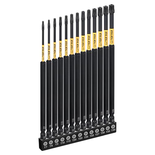 TGFTGF Impact Torx Bit Set 13PCS (TT7-TT40), 6” S2 Steel Security Torx, Tamper Proof Torque Star Bit Set with Magnetic CNC Machined Tips, Impact Screwdriver Bits with Storage Case - size: 6" *13PCS